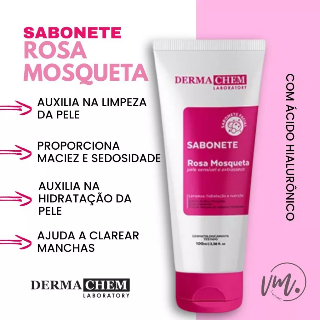 Pressionar suavemente as cerdas macias do mousse rosa mosqueta clareador